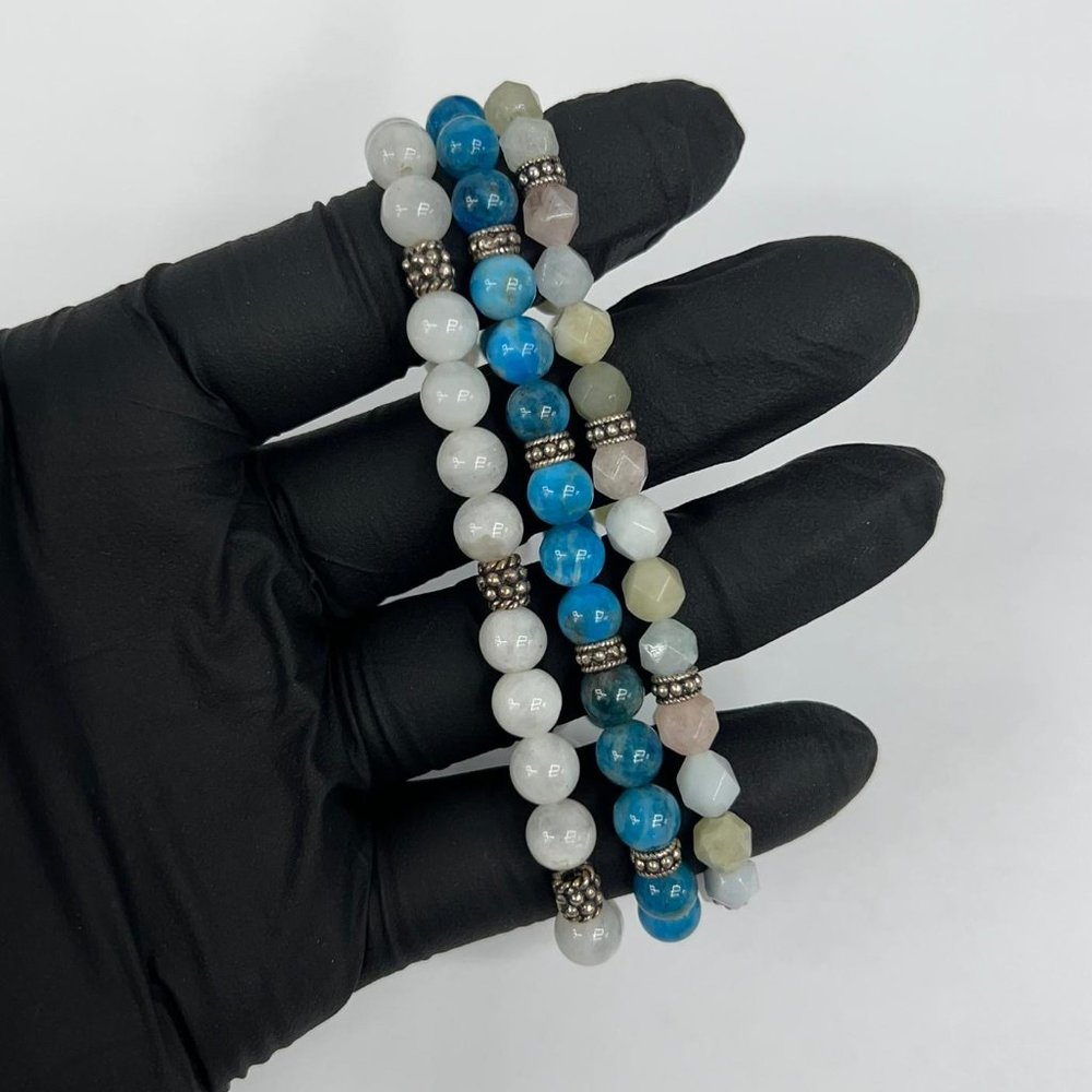 Ottoman Silver Gemstone Bead Set of 3 Stretch Bracelets